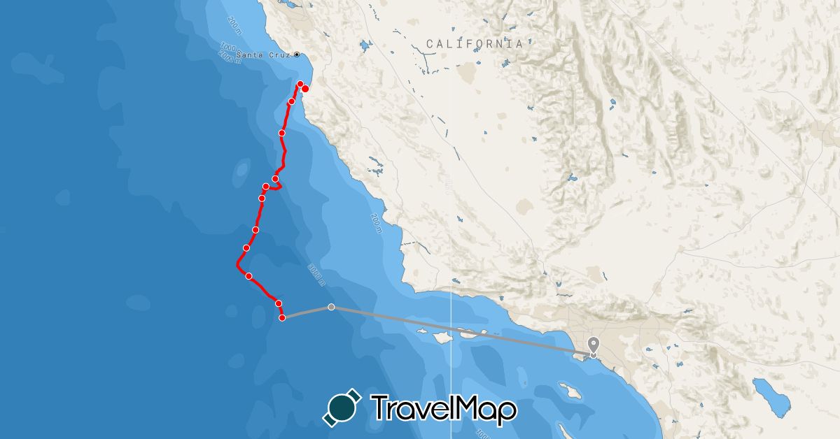 TravelMap itinerary: driving, rowing, tow, destination in United States (North America)